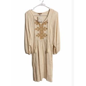 25 Knox Rose Cream Embroidered Peasant Dress with Tassel Tie